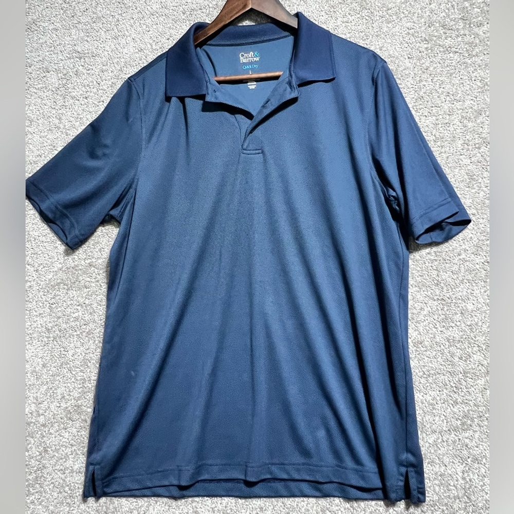 Croft & Barrow Men’s Quick Dry Polyester Short Sleeve Blue Polo Shirt Size Large